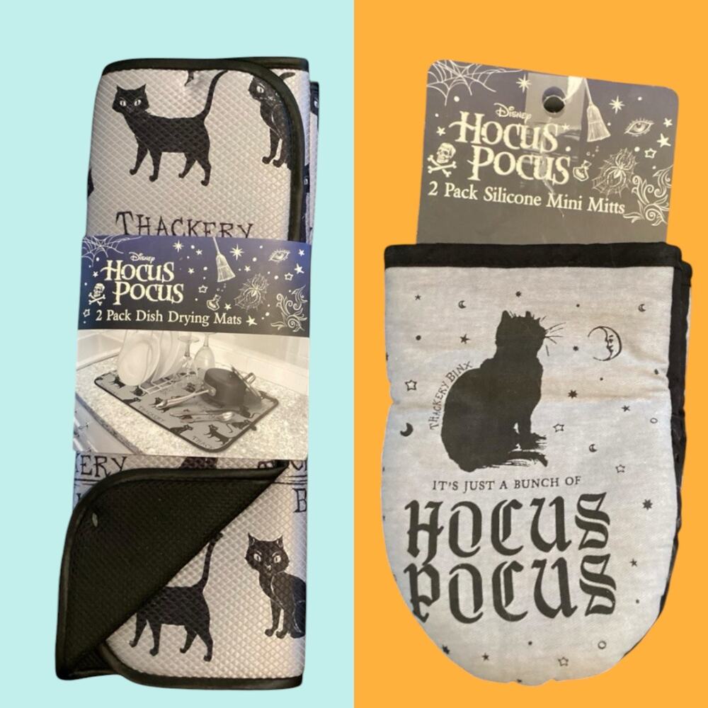 NWT BUNDLE Disney Hocus Pocus Binx Silicone Mini Mitts and Dish Drying Mat